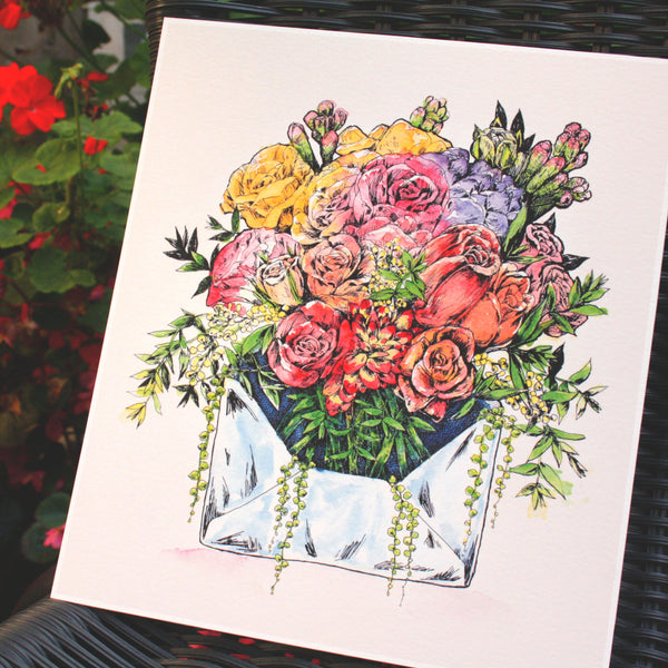 Rainbow Bouquet / Floral Art Watercolour - 300gsm Fine Art Print