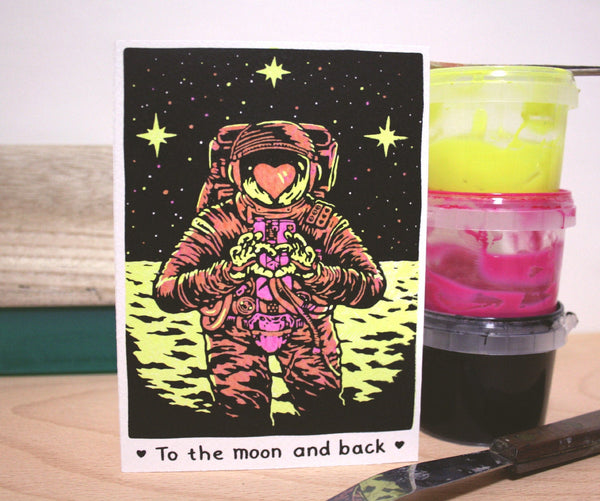 Gift / Love Card, "To The Moon" - Silkscreen Print on 300gsm Paper (Blank inside)